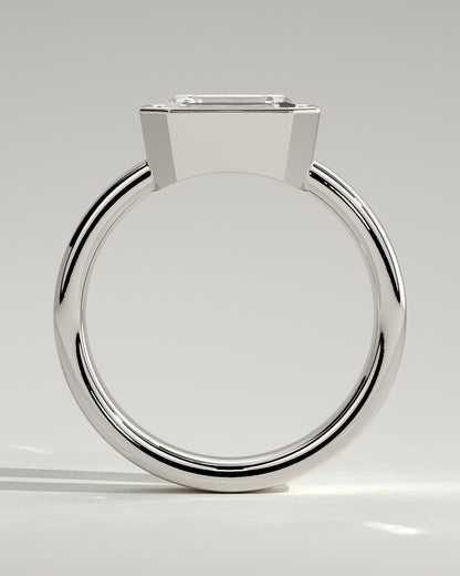 Adrian - Statement Emerald East West Bezel Solitaire with Flat Cigar Band Engagement Ring - White Gold - white gold - Lara Jewels