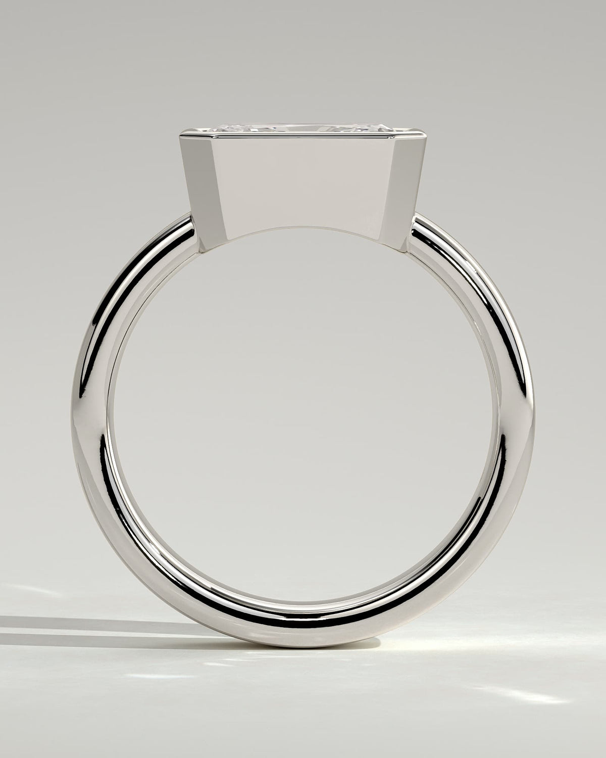 Frankie - Statement Radiant East West Bezel Solitaire with Flat Cigar Band Engagement Ring - White Gold