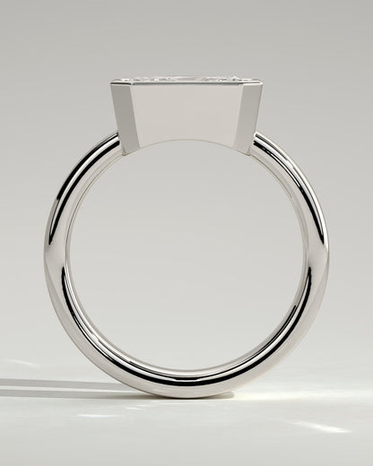 Frankie - Statement Radiant East West Bezel Solitaire with Flat Cigar Band Engagement Ring - White Gold