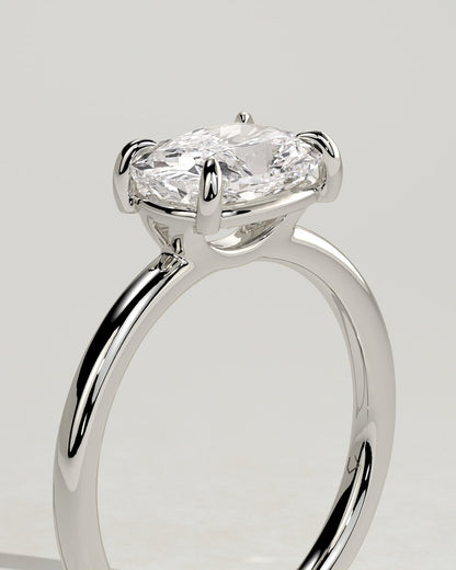 Fiona - Elongated Cushion East West Claw Solitaire with Raised Basket Gallery Engagement Ring - Platinum