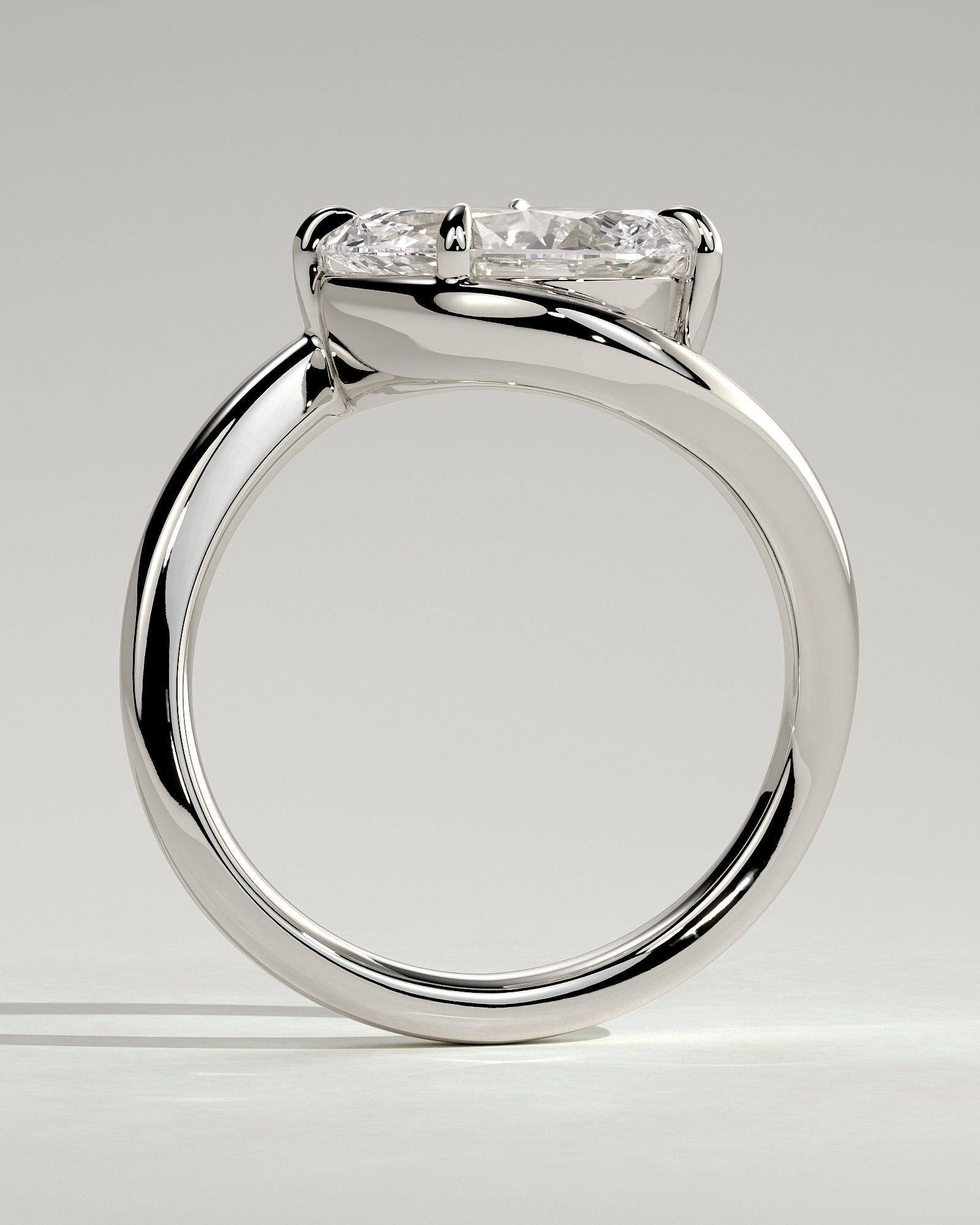 Jackie - Pear East West Claw Solitaire with Bypass Band  Engagement Ring - Platinum - White Gold / Platinum 2ct