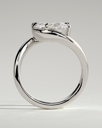 Casey - Oval East West Claw Solitaire with Bypass Band  Engagement Ring - Platinum