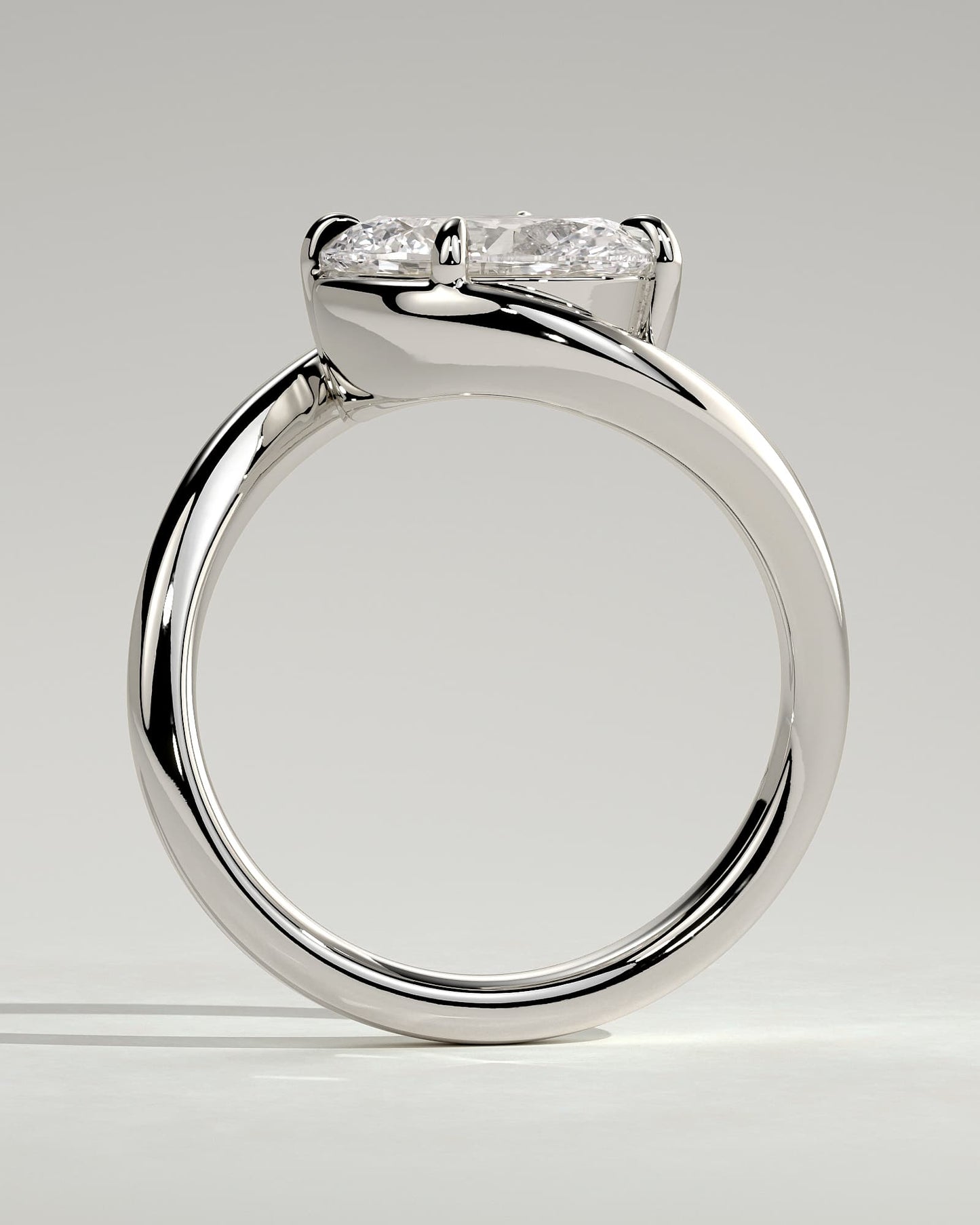 Casey - Oval East West Claw Solitaire with Bypass Band  Engagement Ring - White Gold
