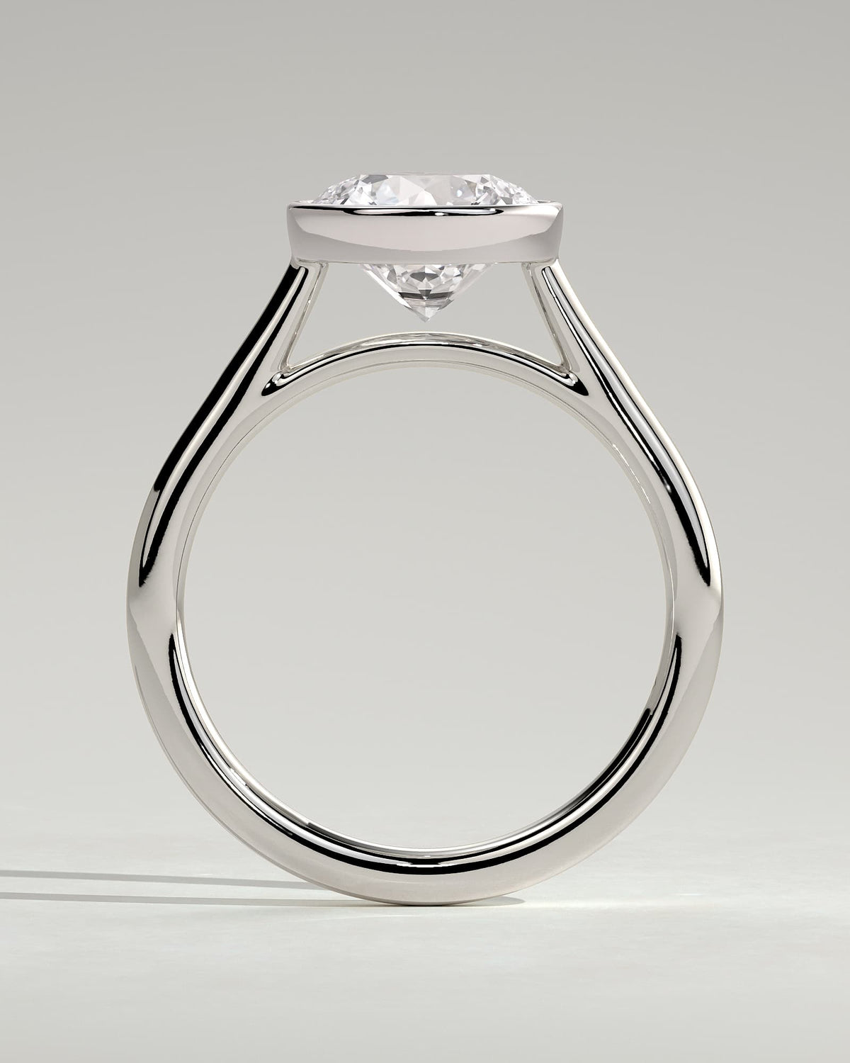Kaylah - Statement Round Bezel Solitaire with Open Cathedral High Setting Engagement Ring - White Gold