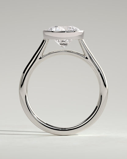 Kaylah - Statement Round Bezel Solitaire with Open Cathedral High Setting Engagement Ring - White Gold
