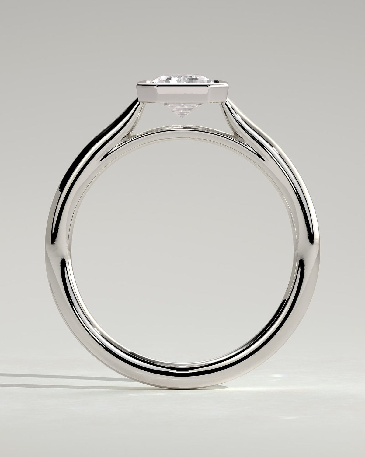 Journee - Statement Emerald Bezel Solitaire with Open Cathedral High Setting Engagement Ring - White Gold