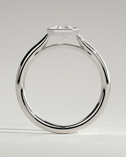 Journee - Statement Emerald Bezel Solitaire with Open Cathedral High Setting Engagement Ring - White Gold