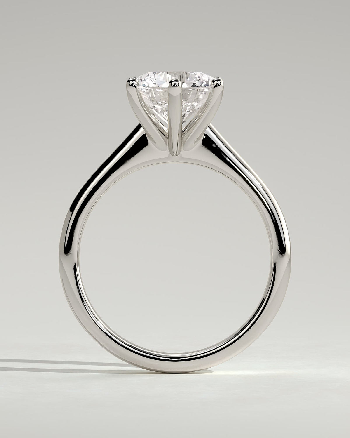 Jacqueline - Round Claw Solitaire with Solid Cathedral Low Setting Engagement Ring - White Gold