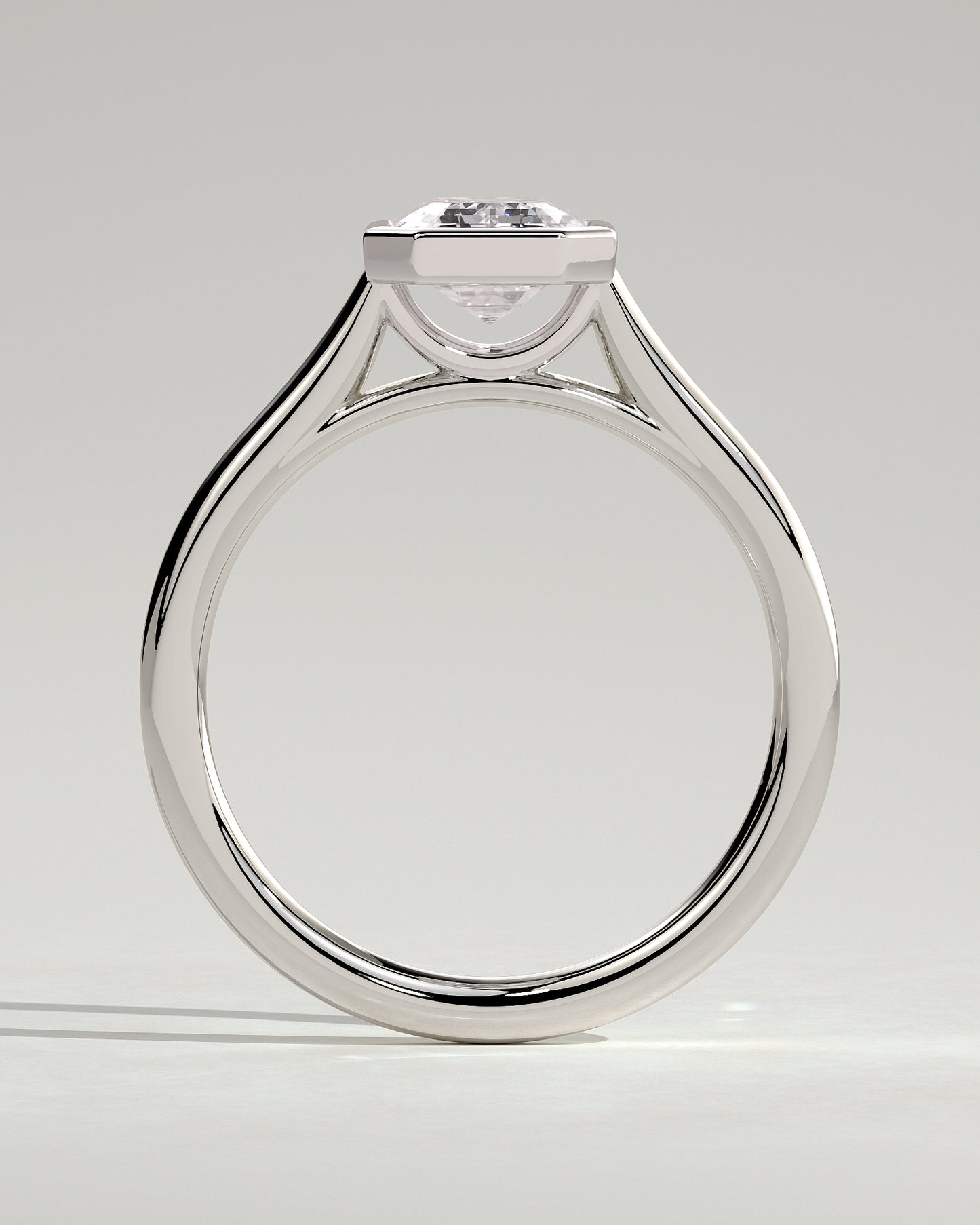 Imani - Emerald Bezel Solitaire with Cathedral High Setting Engagement Ring - Platinum - White Gold / Platinum 2ct