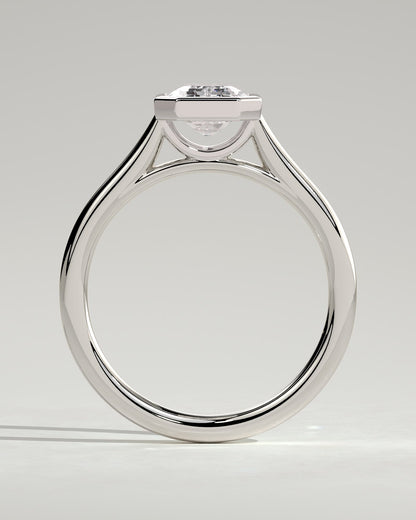 Imani - Emerald Bezel Solitaire with Cathedral High Setting Engagement Ring - Platinum