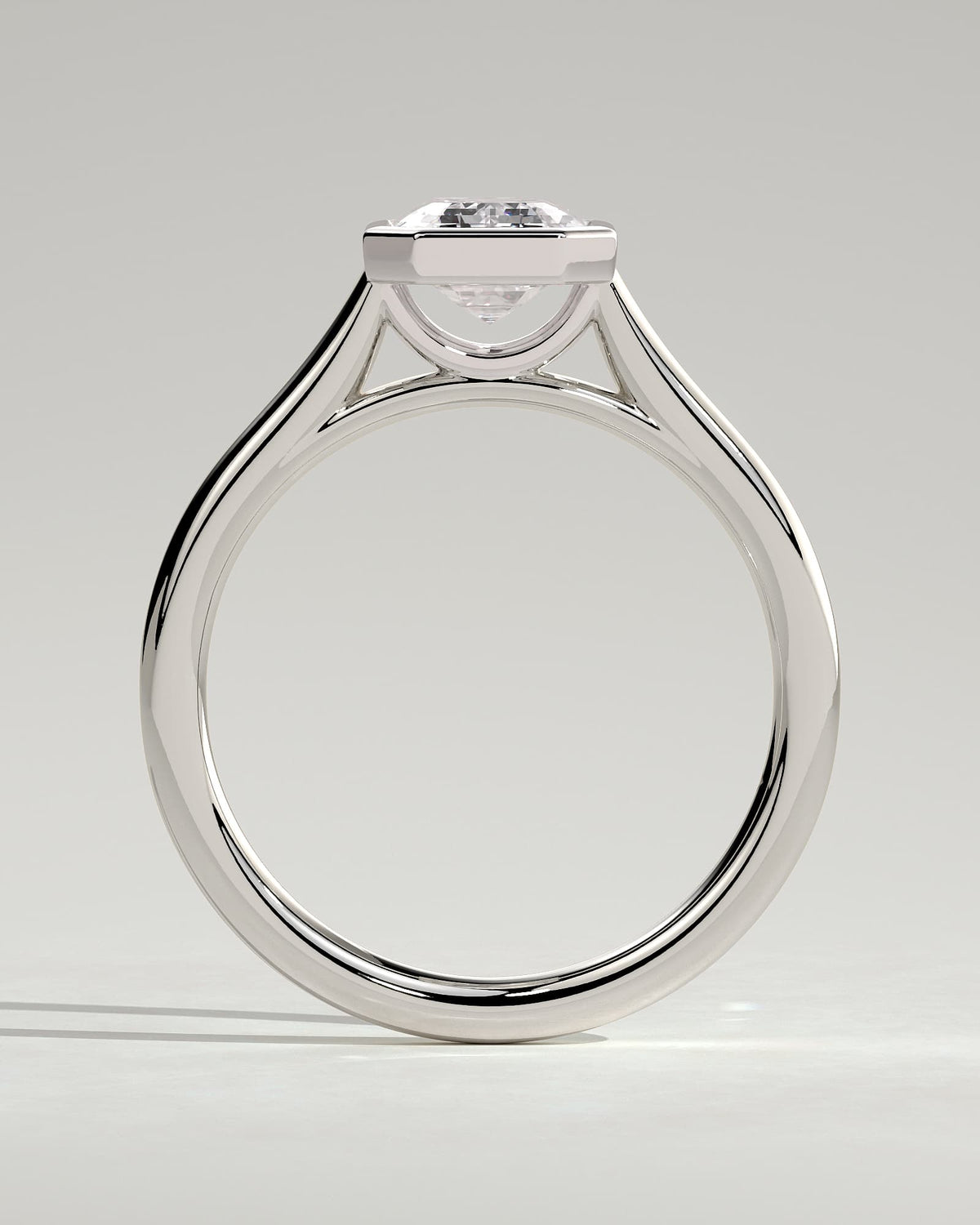 Imani - Emerald Bezel Solitaire with Cathedral High Setting Engagement Ring - White Gold