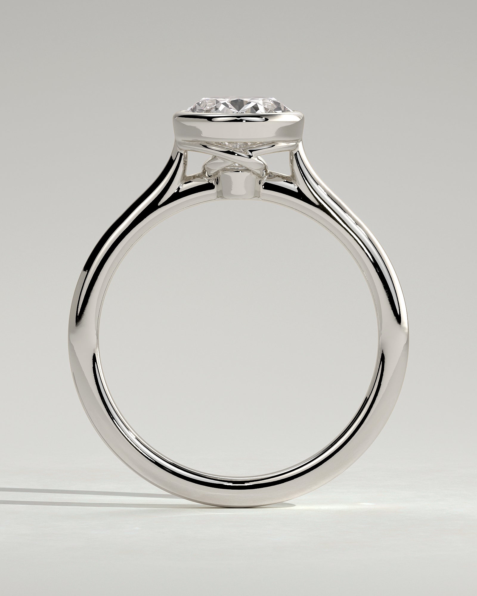 Gemma - Oval Bezel Solitaire with Twisted Gallery Engagement Ring - Platinum - White Gold / Platinum 2ct