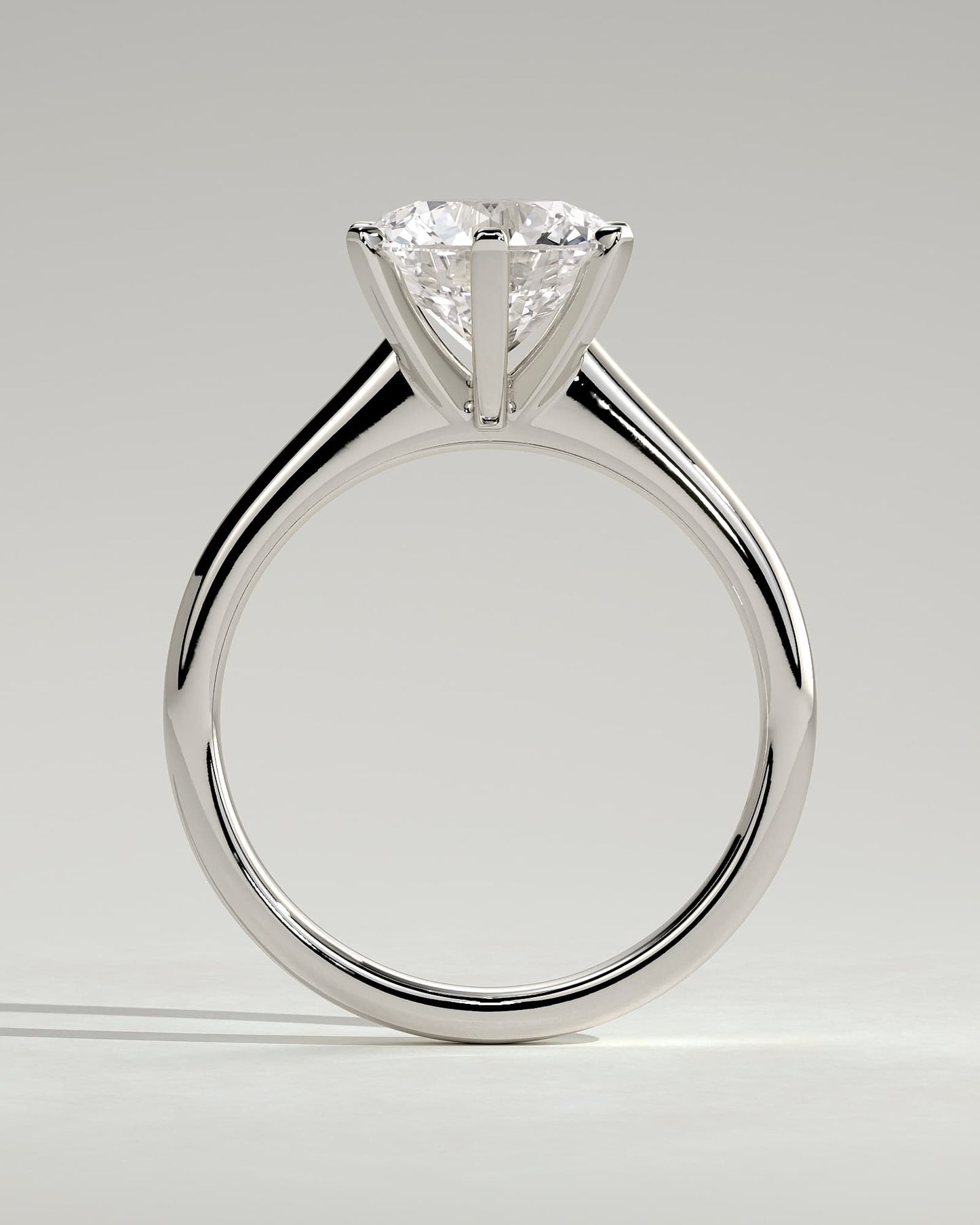 Gabrielle - Round Claw Solitaire with Square Tips and Solid Cathedral High Setting Engagement Ring - White Gold