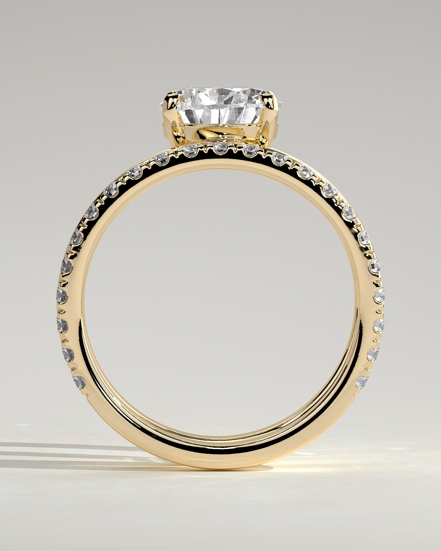 Candice - Pear Claw Solitaire with Double Pave and Plain Band Engagement Ring - Yellow Gold - Yellow Gold 2ct