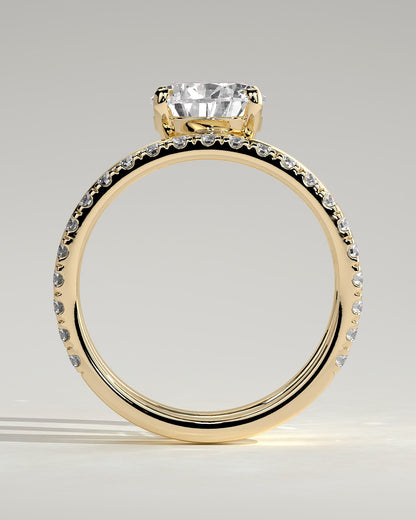 Candice - Pear Claw Solitaire with Double Pave and Plain Band Engagement Ring - Yellow Gold