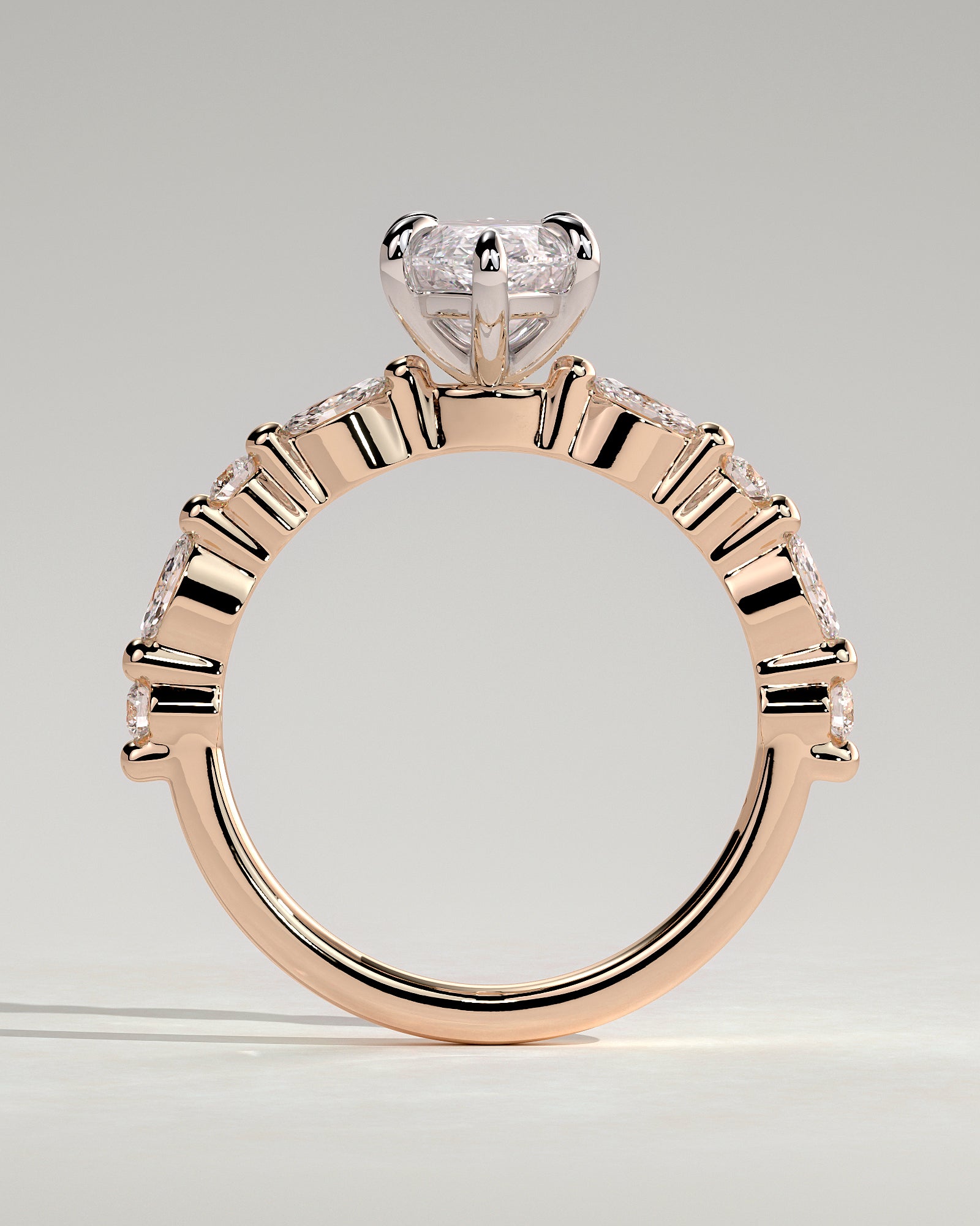 Beatrice - Marquise Claw Solitaire with Marquise and Round Accent Stones Engagement Ring - Rose Two-Tone - Rose Two-Tone 2ct