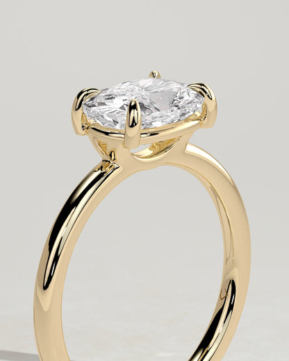 Fiona - Elongated Cushion East West Claw Solitaire with Raised Basket Gallery Engagement Ring - Yellow Gold