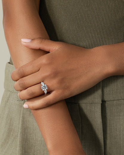 Adelyn - Round Claw Trilogy with Pear Side Stones and Open Trellis Gallery Engagement Ring - Platinum - platinum - Lara Jewels
