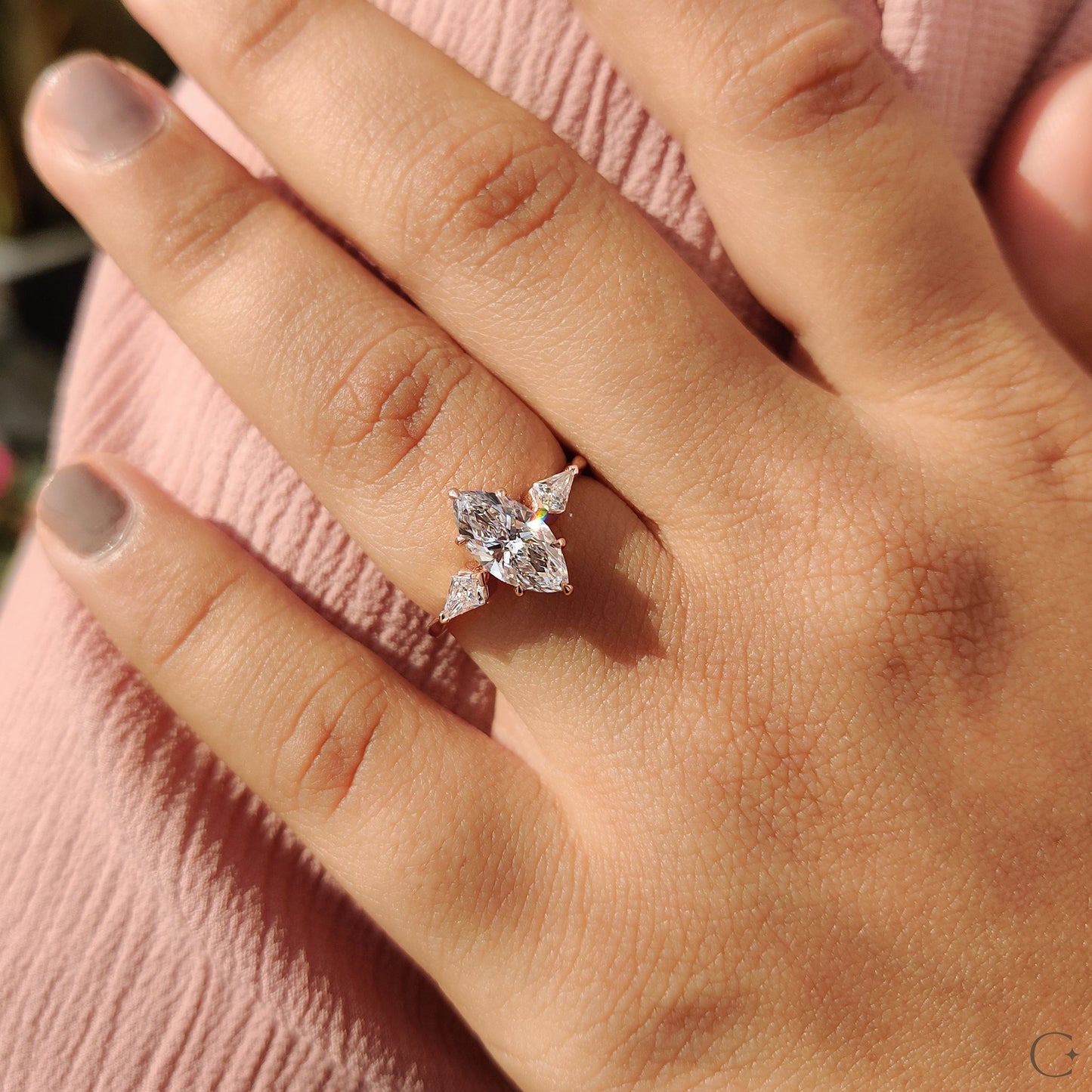 3 Stone Engagement Ring With Marquise And Kite Cut