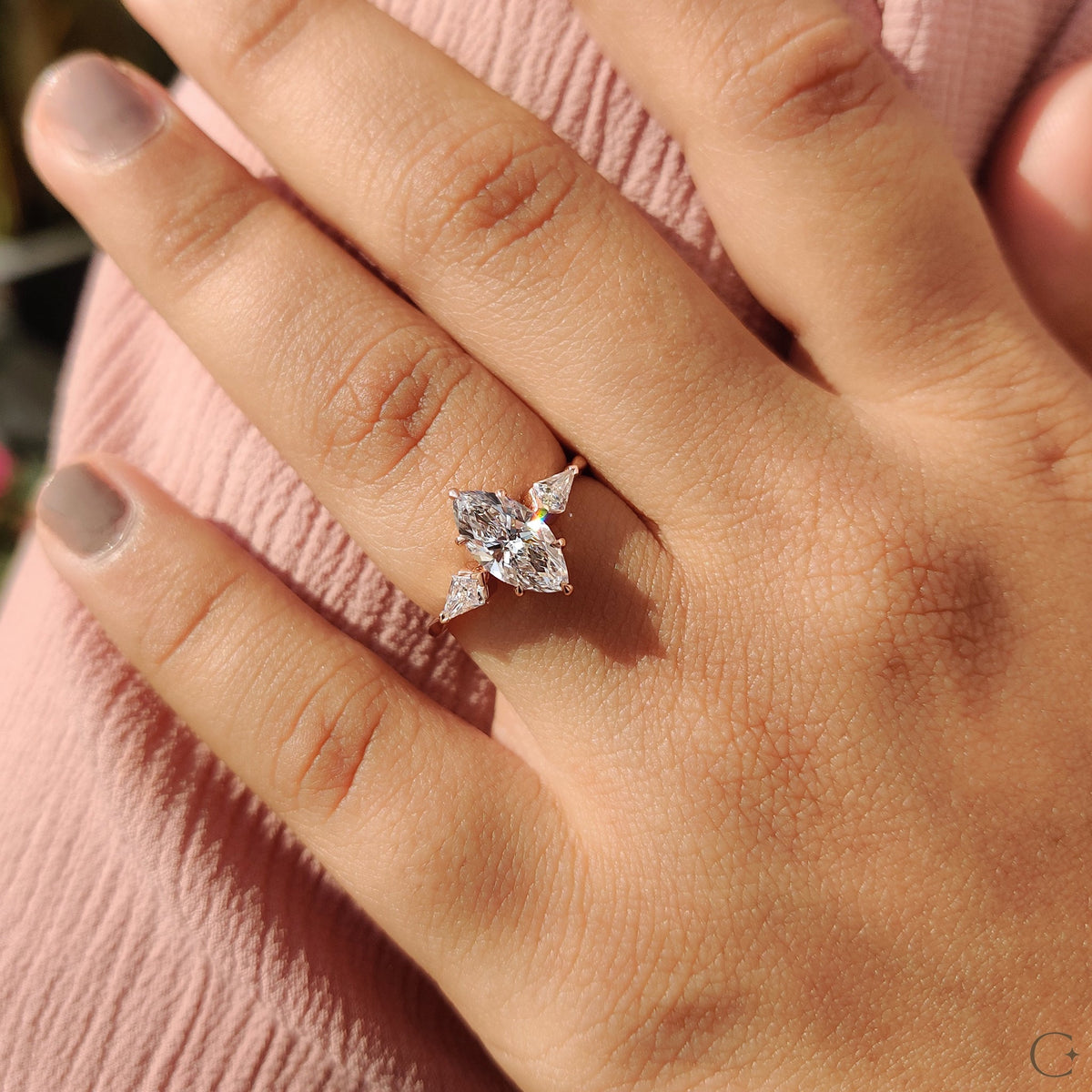 3 Stone Engagement Ring With Marquise And Kite Cut