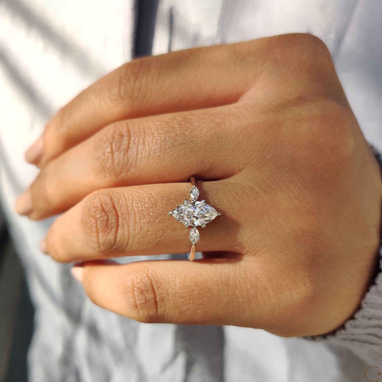 Marquise Engagement Ring In 3 Stone Setting