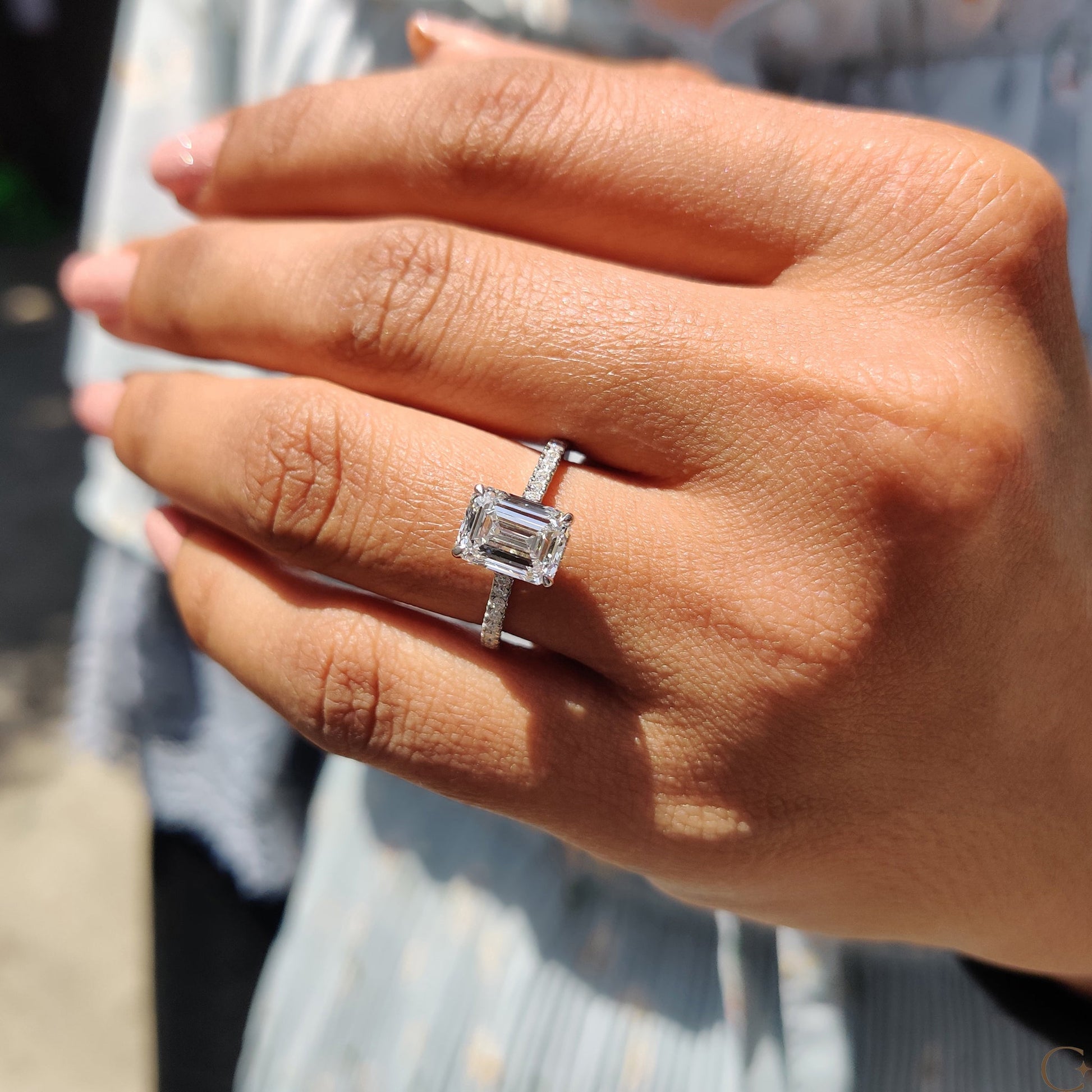 Emerald Cut Engagement Ring in Pave Setting