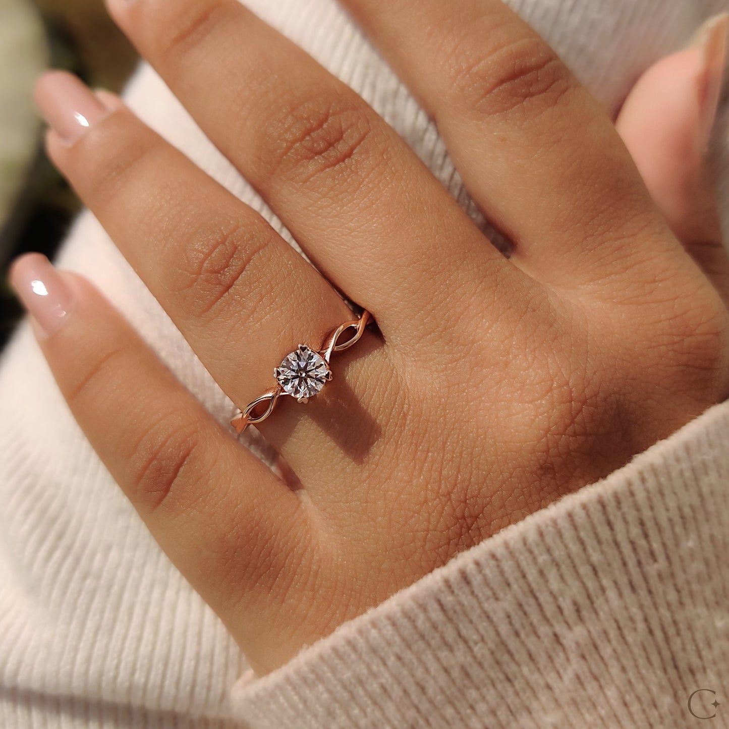 Round Solitaire Engagement Ring With Twisted Shank Band