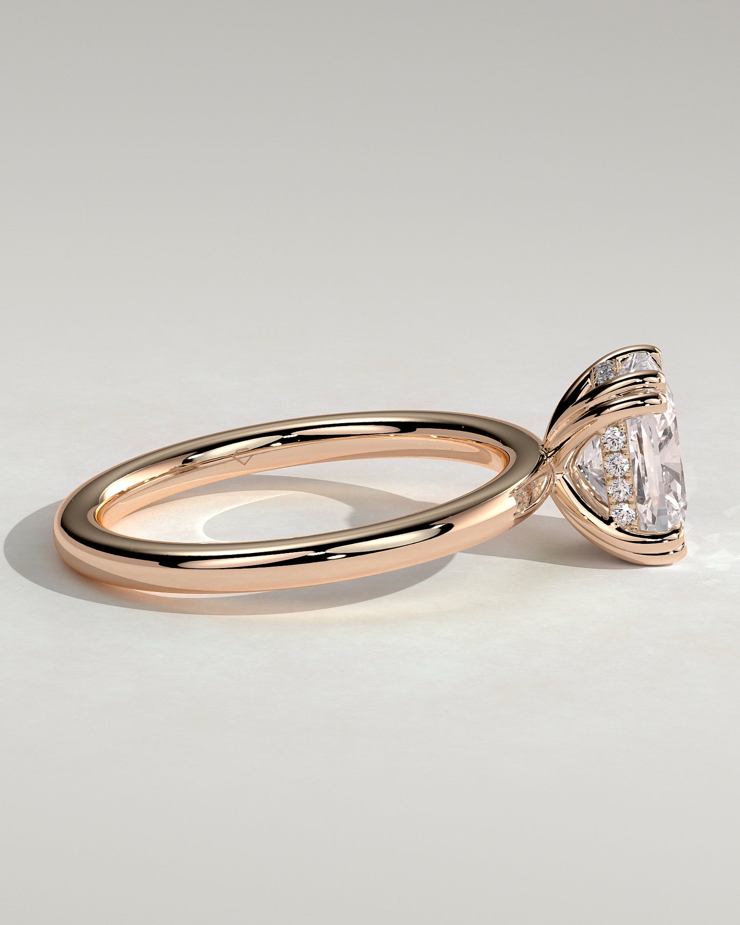 Aubrey - Elongated Cushion Double Claw Solitaire with Hidden Halo Engagement Ring - Rose Gold - Rose Gold 2ct