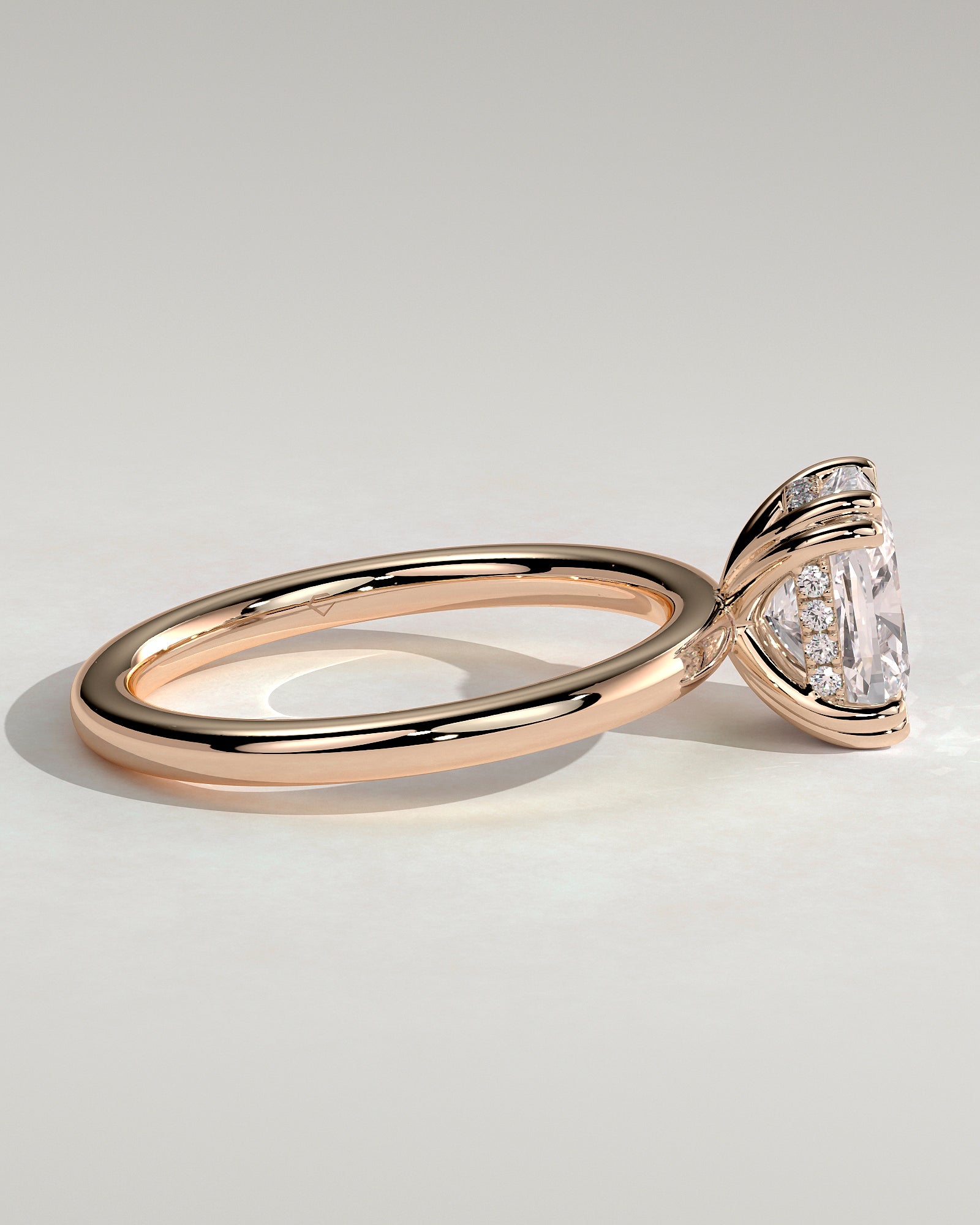 Aubrey - Elongated Cushion Double Claw Solitaire with Hidden Halo Engagement Ring - Rose Gold - Rose Gold 2ct