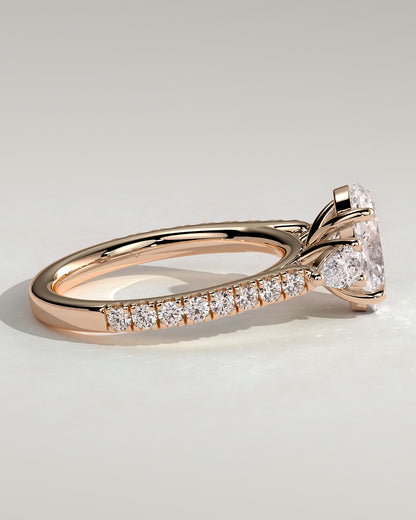 Arabella - Oval Claw Trilogy with Pear Side Stones and Pave Band Engagement Ring - Rose Gold - rose gold - Lara Jewels