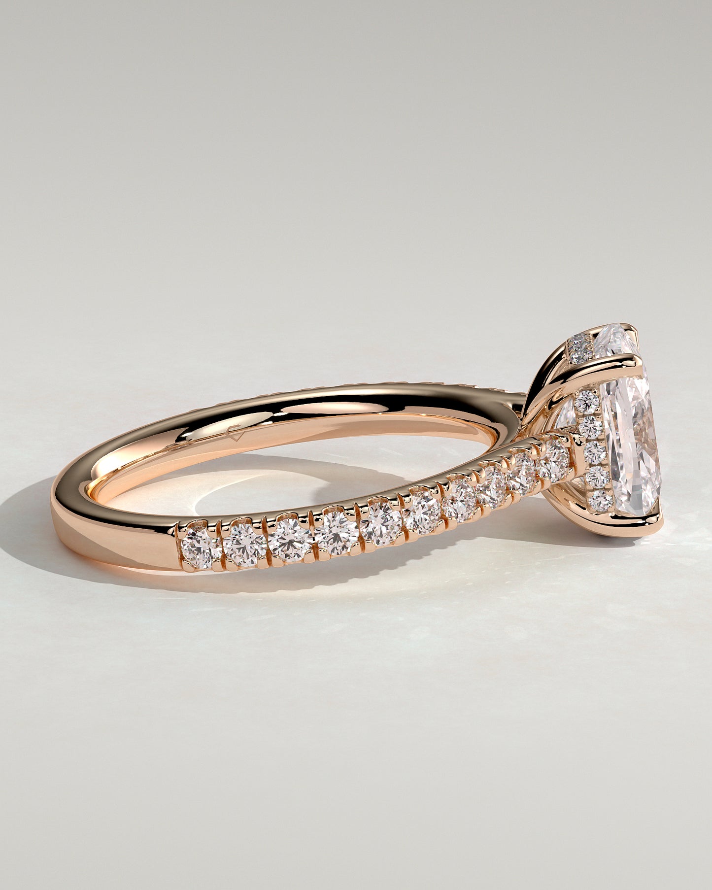 Annika - Elongated Cushion Claw Solitaire with Hidden Halo, Pave Band and Cathedral High Setting Engagement Ring - Rose Gold - Rose Gold 2ct