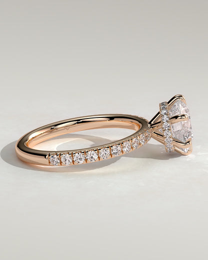 Amanda - Round Claw Solitaire with Wrap Around Hidden Halo and Pave Band Engagement Ring - Rose Gold - rose gold - Lara Jewels