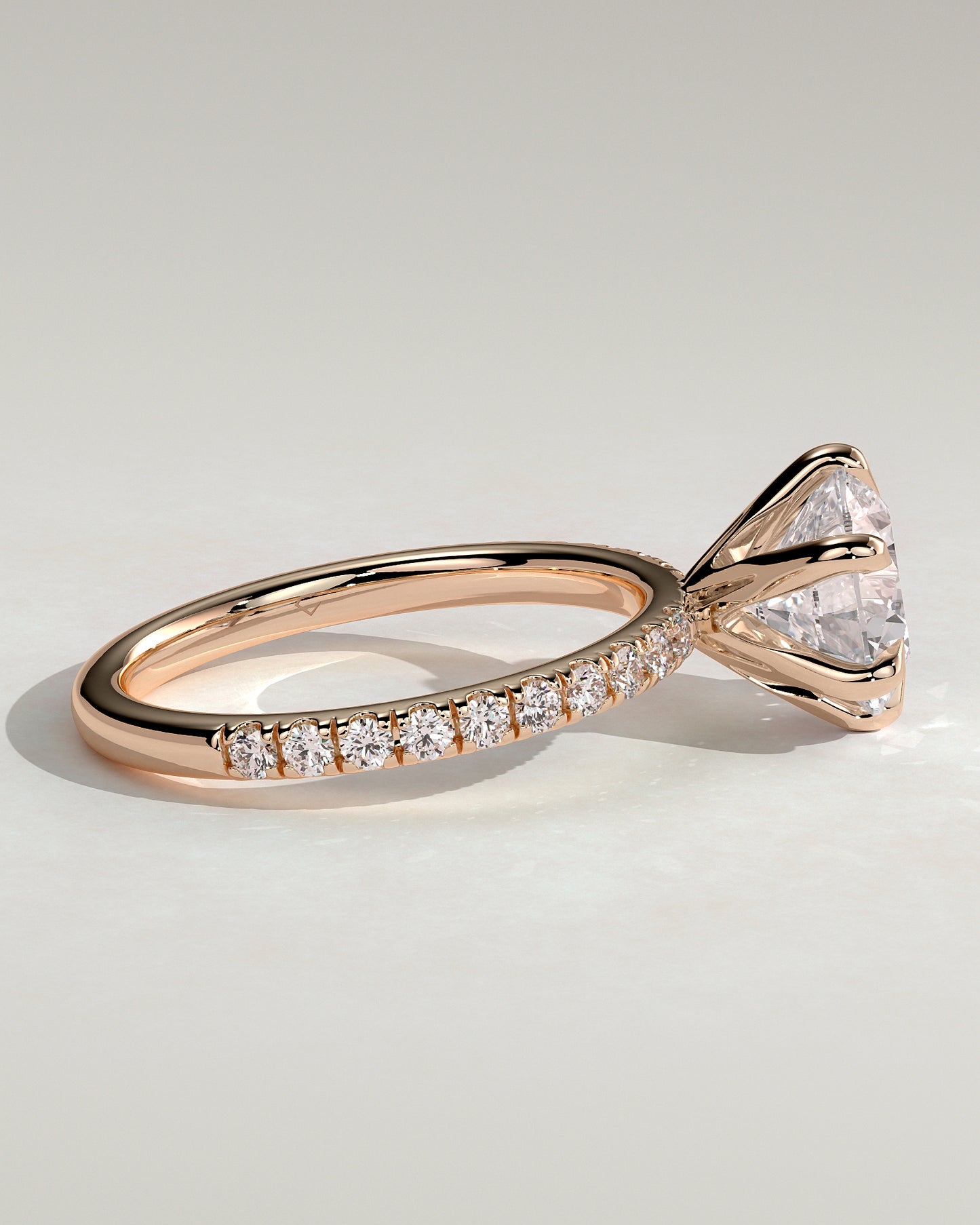 Alexandria - Round Claw Solitaire with Pave Band Engagement Ring - Rose Gold - Rose Gold 2ct