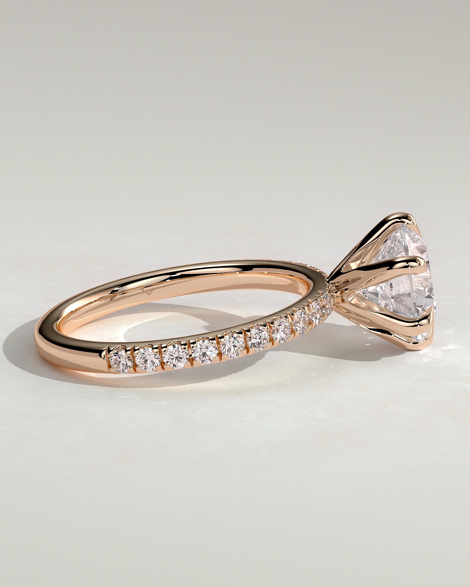 Alexandria - Round Claw Solitaire with Pave Band Engagement Ring - Rose Gold - Rose Gold 2ct