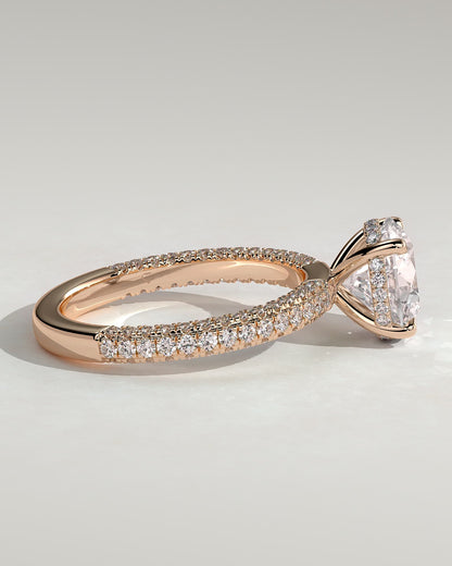 Alex - Round Claw Solitaire with Hidden Halo and Triple Pave Band Engagement Ring - Rose Gold - rose gold - Lara Jewels