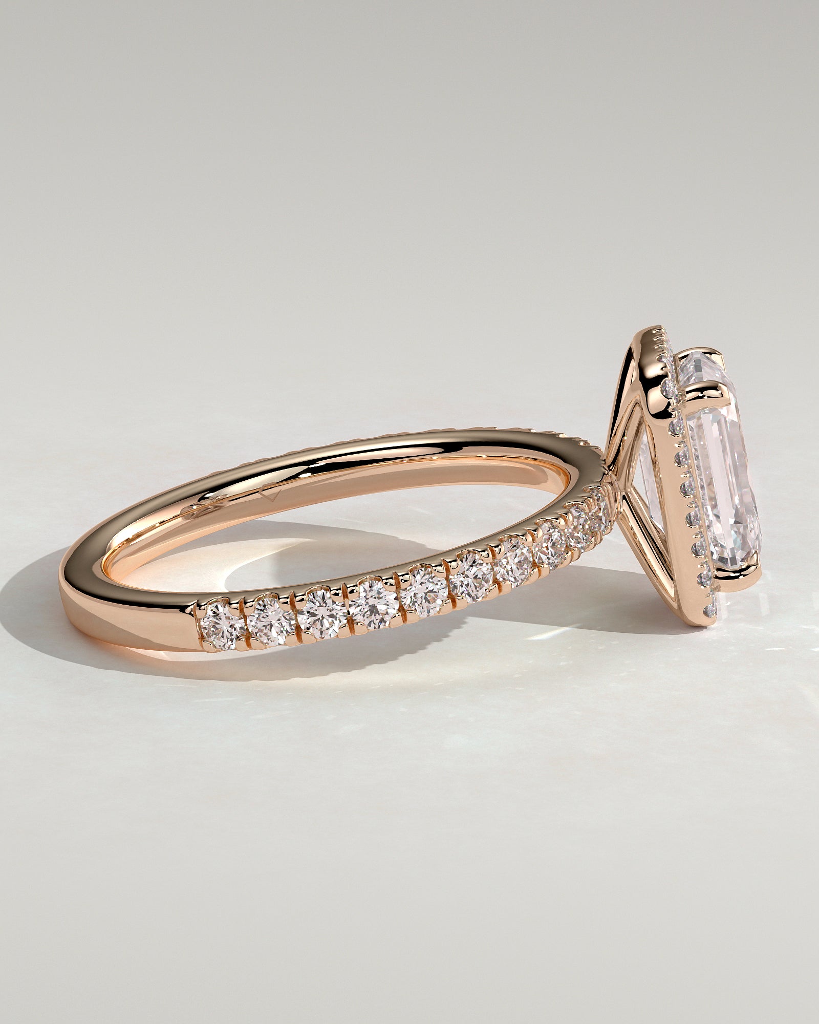 Analyce - Emerald Claw Solitaire with Halo and Pave Band Engagement Ring - Rose Gold - Rose Gold 2ct