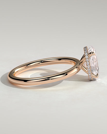 Cecilia - Oval Claw Solitaire with Wrap Around Hidden Halo Engagement Ring - Rose Gold