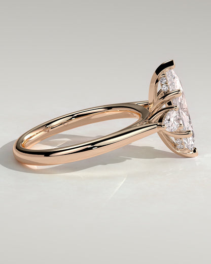 Hannah - Marquise Claw Trilogy with Pear Side Stones and Hidden Halo Engagement Ring - Rose Gold