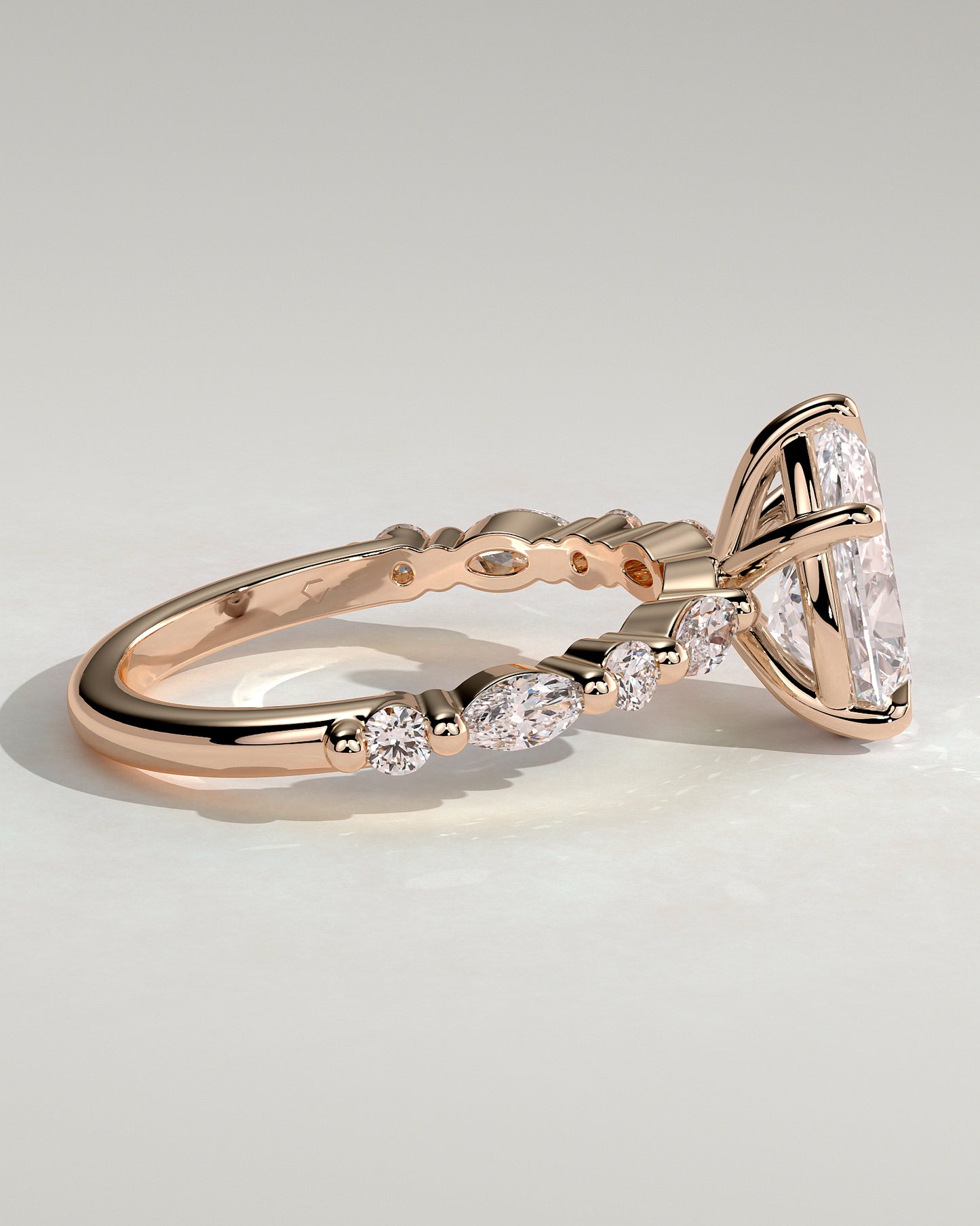 Jacinta - Pear Claw Solitaire with Marquise and Round Accent Stones Engagement Ring - Rose Gold - Rose Gold 2ct