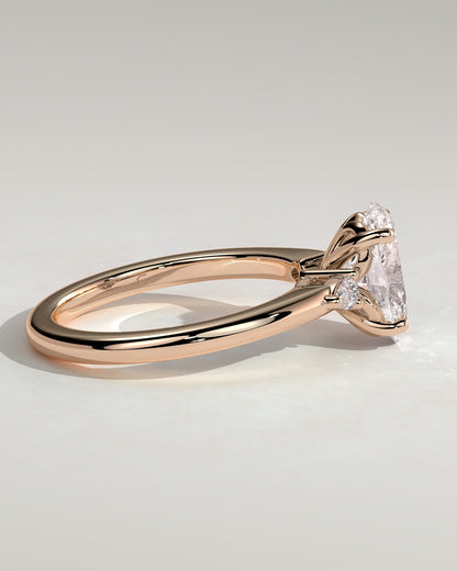 Elena - Oval Claw Trilogy with Pear Side Stones and Tulip Detail Engagement Ring - Rose Gold