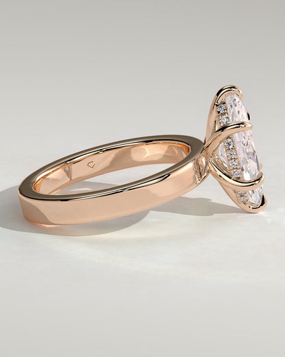 Aisha - Marquise Claw Solitaire with Flat Cigar Band and Hidden Halo Engagement Ring - Rose Gold - rose gold - Lara Jewels