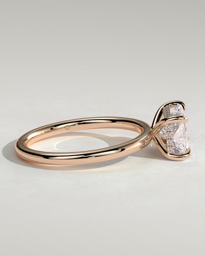 Francene - Radiant East West Claw Solitaire with Hidden Halo Engagement Ring - Rose Gold
