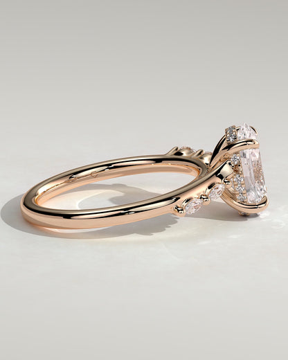 Jamie - Oval Claw Solitaire with Hidden Halo, Opposing Marquise Accents and Cathedral High Setting Engagement Ring - Rose Gold