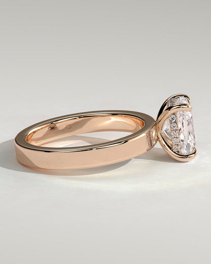 Kai - Elongated Cushion Claw Solitaire with Flat Cigar Band and Hidden Halo Engagement Ring - Rose Gold