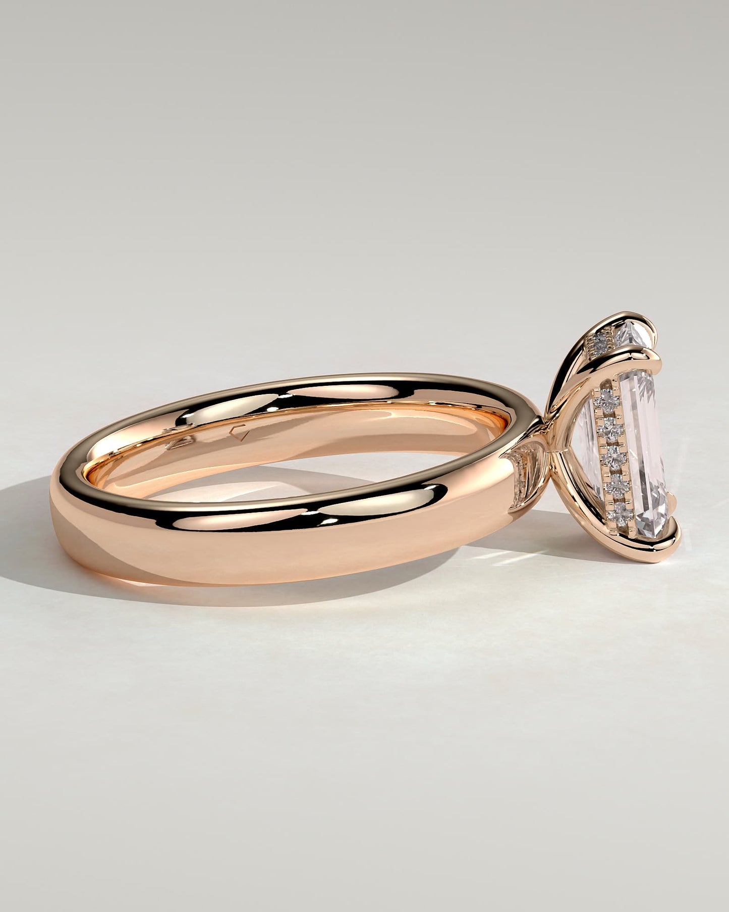 Kate - Emerald Claw Solitaire with Cigar Band and Hidden Halo Engagement Ring - Rose Gold
