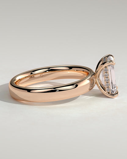 Kate - Emerald Claw Solitaire with Cigar Band and Hidden Halo Engagement Ring - Rose Gold