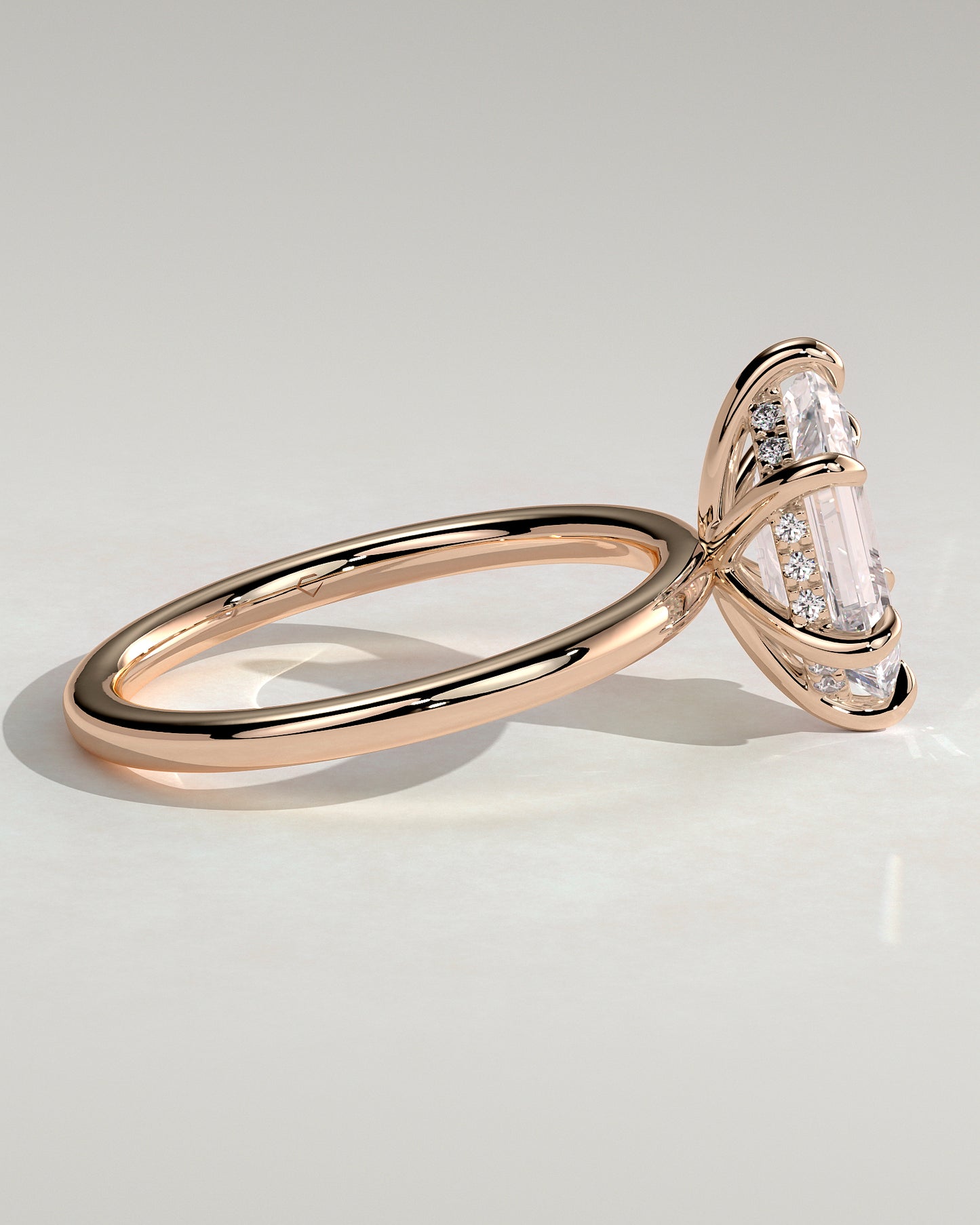 Delta - Elongated Hexagon Claw Solitaire with Hidden Halo Engagement Ring - Rose Gold - Rose Gold 2ct