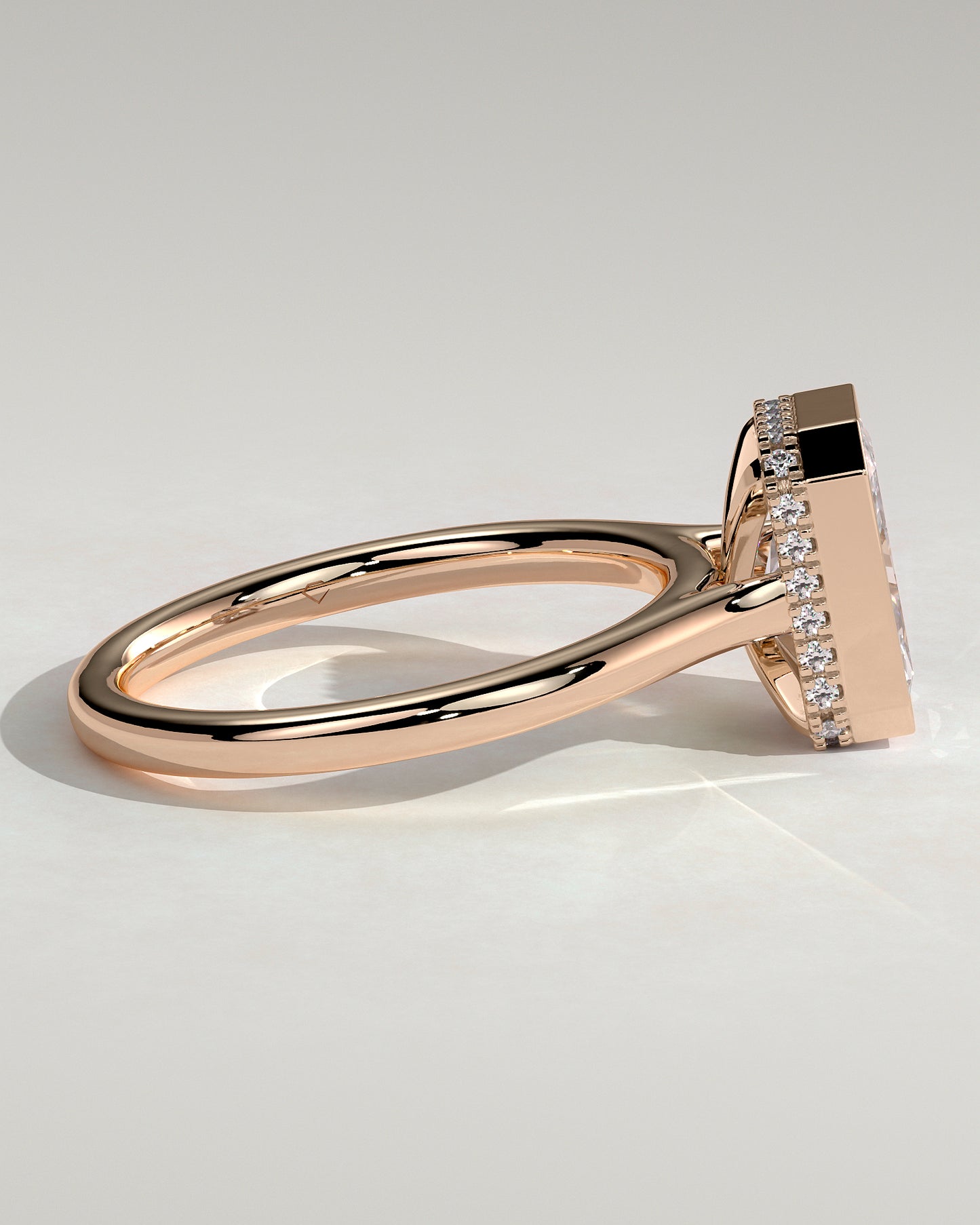 Bennie - Radiant Bezel Solitaire with Hidden Halo and Cathedral High Setting Engagement Ring - Rose Gold - Rose Gold 2ct