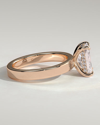 Aida - Radiant Claw Solitaire with Flat Cigar Band and Hidden Halo Engagement Ring - Rose Gold - rose gold - Lara Jewels
