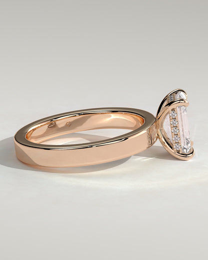 Carmella - Emerald Claw Solitaire with Flat Cigar Band and Hidden Halo Engagement Ring - Rose Gold